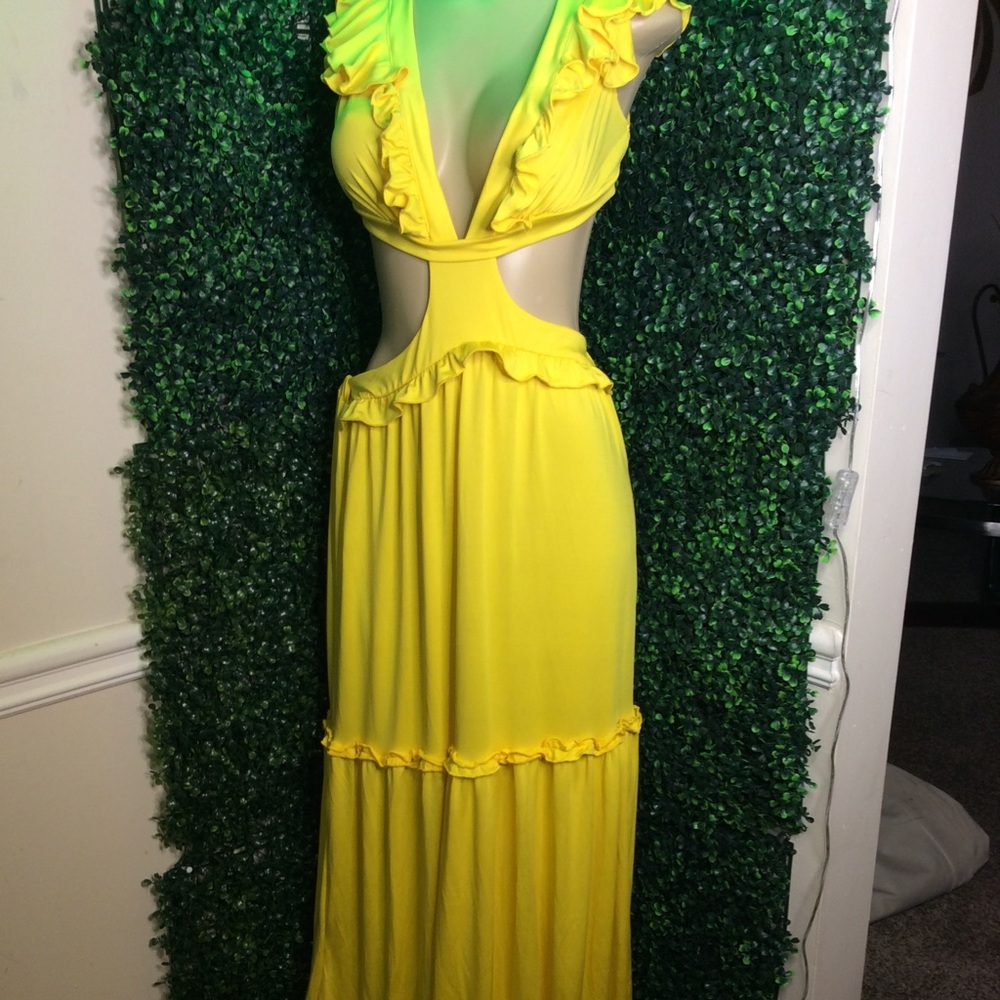 Yellow Ruffle Cutout Maxi Dress NWOT